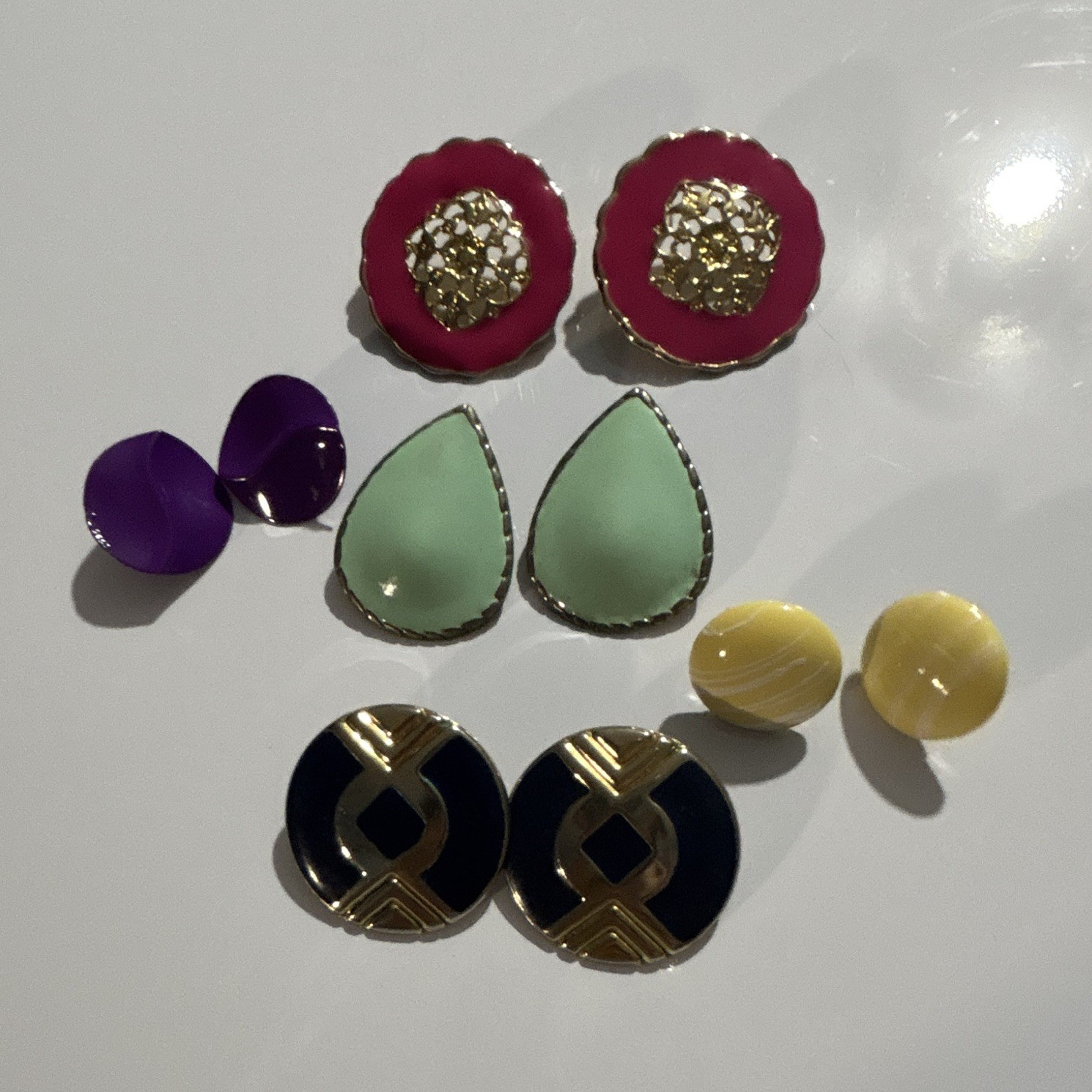 Multicolor Stud Earrings Set, Metal & Plastic, No Stone, Post Closure, 5 Pairs