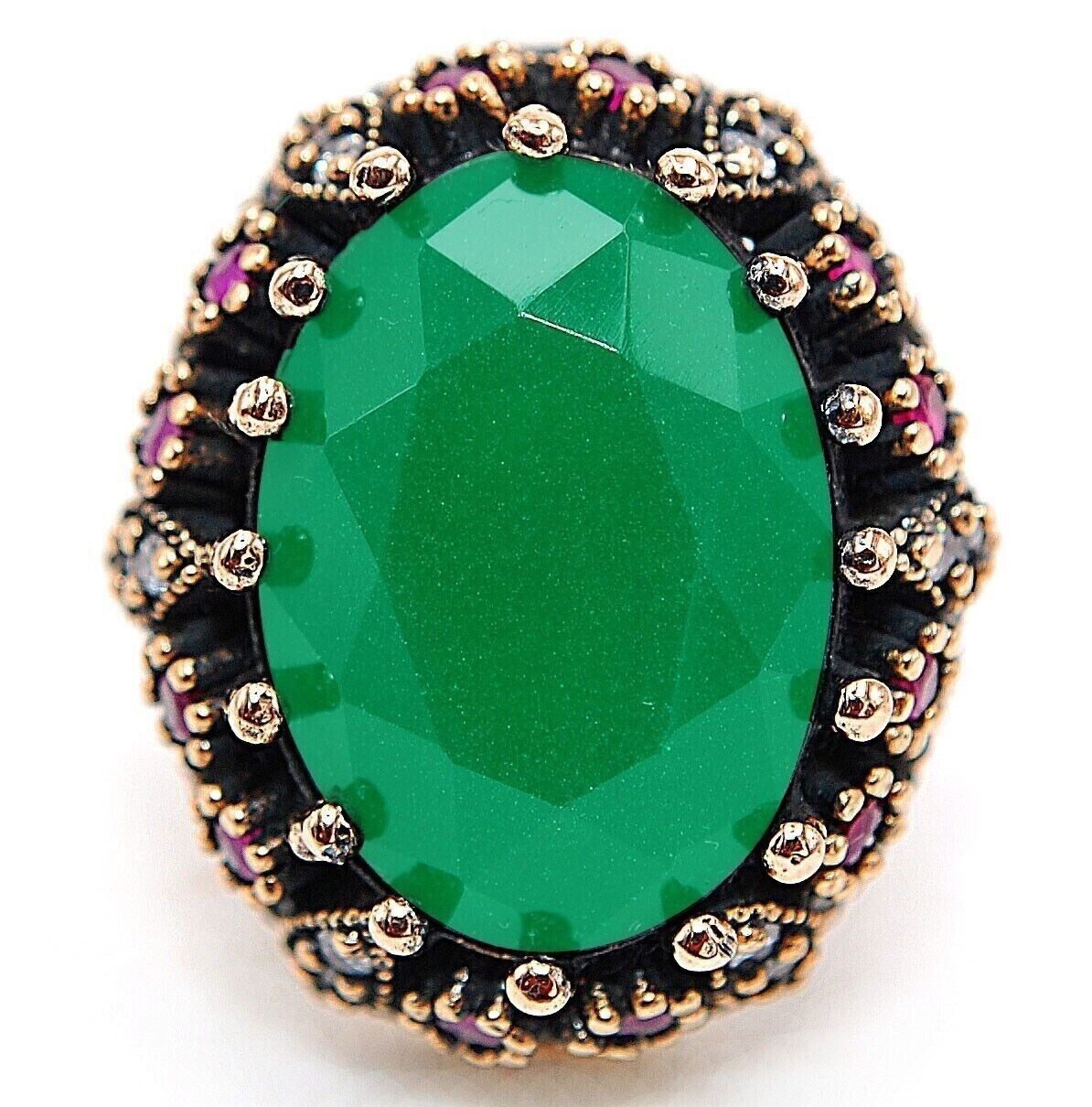 12CT Heat Treated Green Tourmaline 925 Sterling Silver Ring Sz 8.5 BT2-6