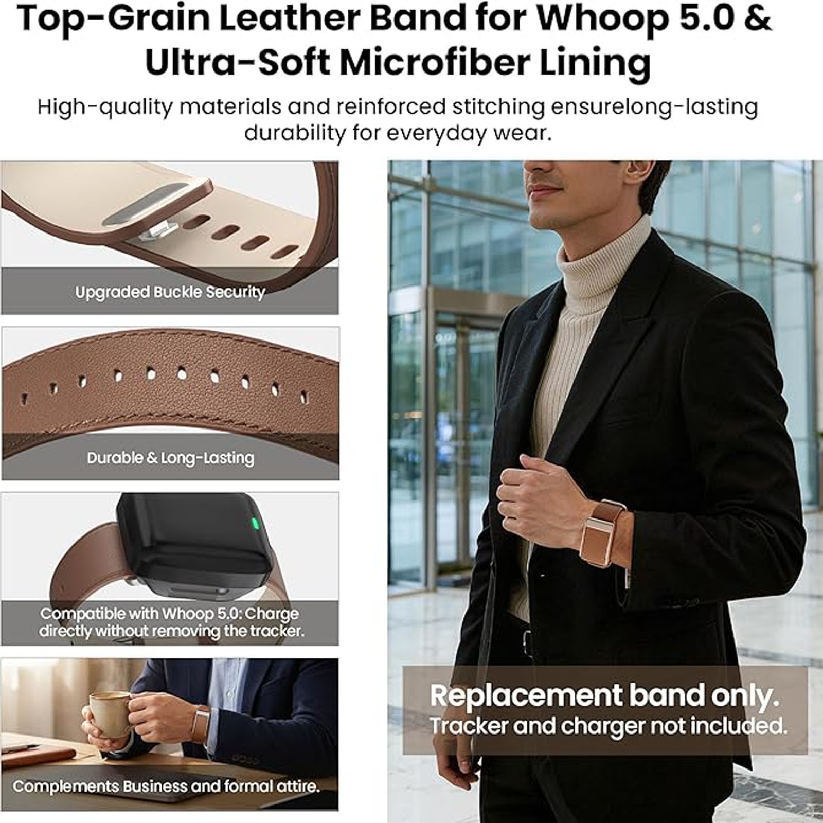 For Whoop 5.0/5.0MG Business PU Leather Wristband Strap Breathable Replacement