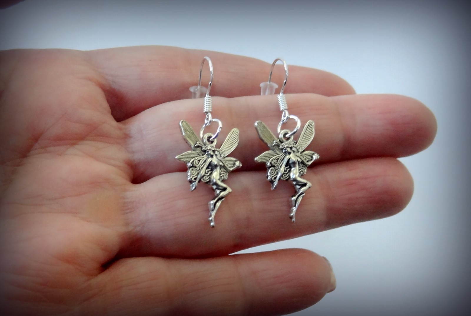 FANTASY FAIRY ANGEL NYMPH SILVER CHARM EARRINGS~STERLING HOOK~GIFT FOR HER WOMEN