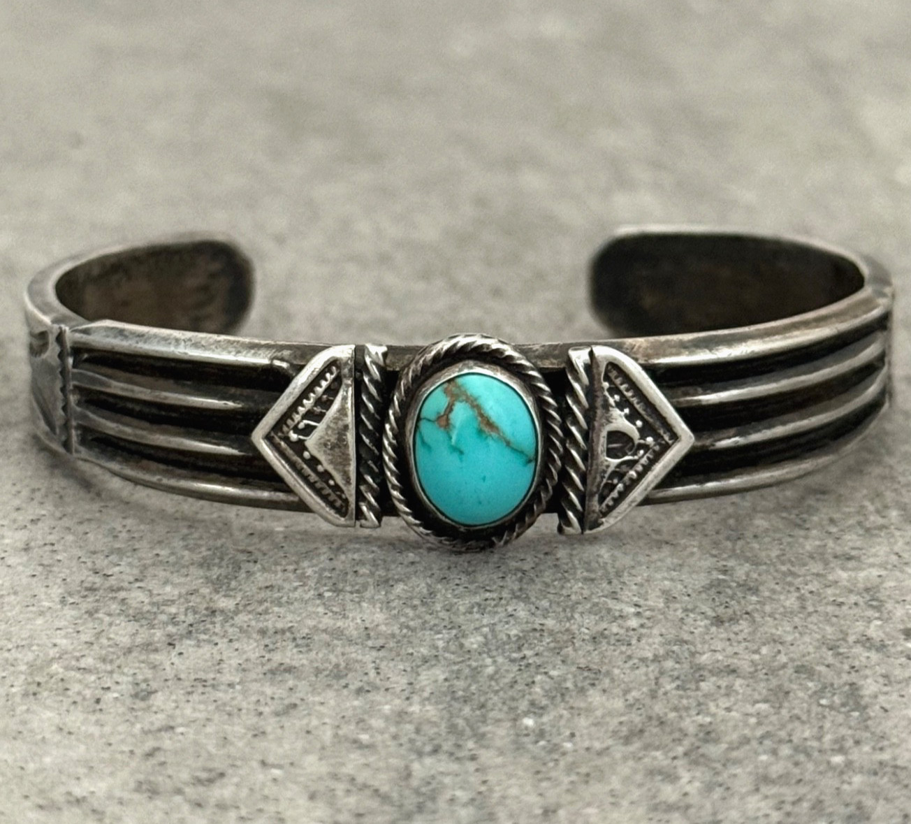 Old Vintage Native American Navajo Turquoise Ingot Silver Bracelet 36.3g 7 in
