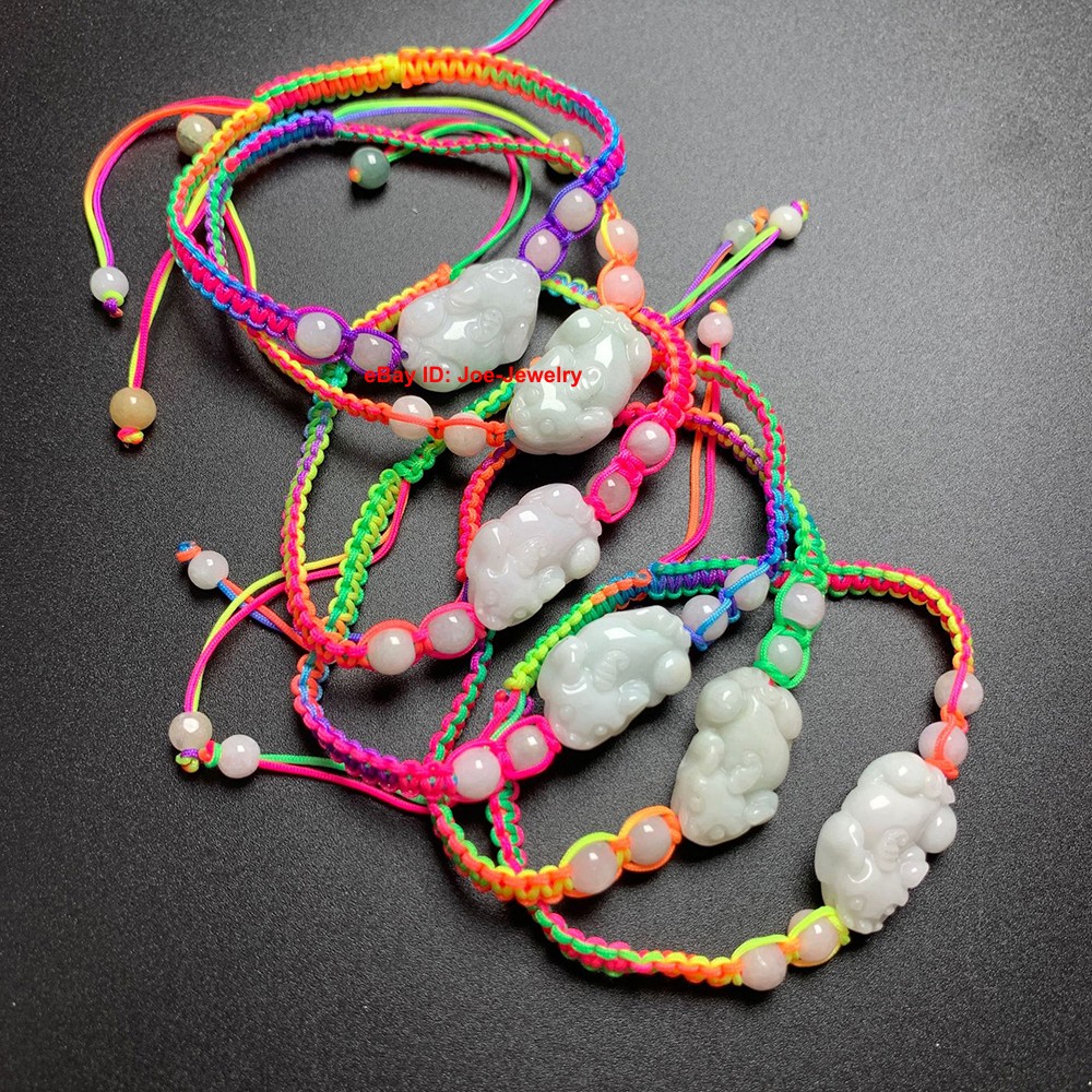 Natural Jadeite Bracelet Grade A Jade Rich Pixiu Multicolor Cord Bracelet