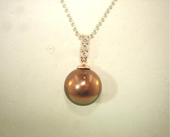 Solid 14k Rose Gold 13mm Chocolate Tahitian Pearl 0.16Cts Diamond Pendant #5