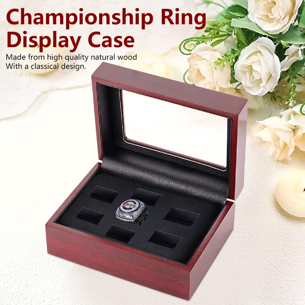 7 Holes Championship Ring Display Case Box Wooden Collection Storage Box Gift US