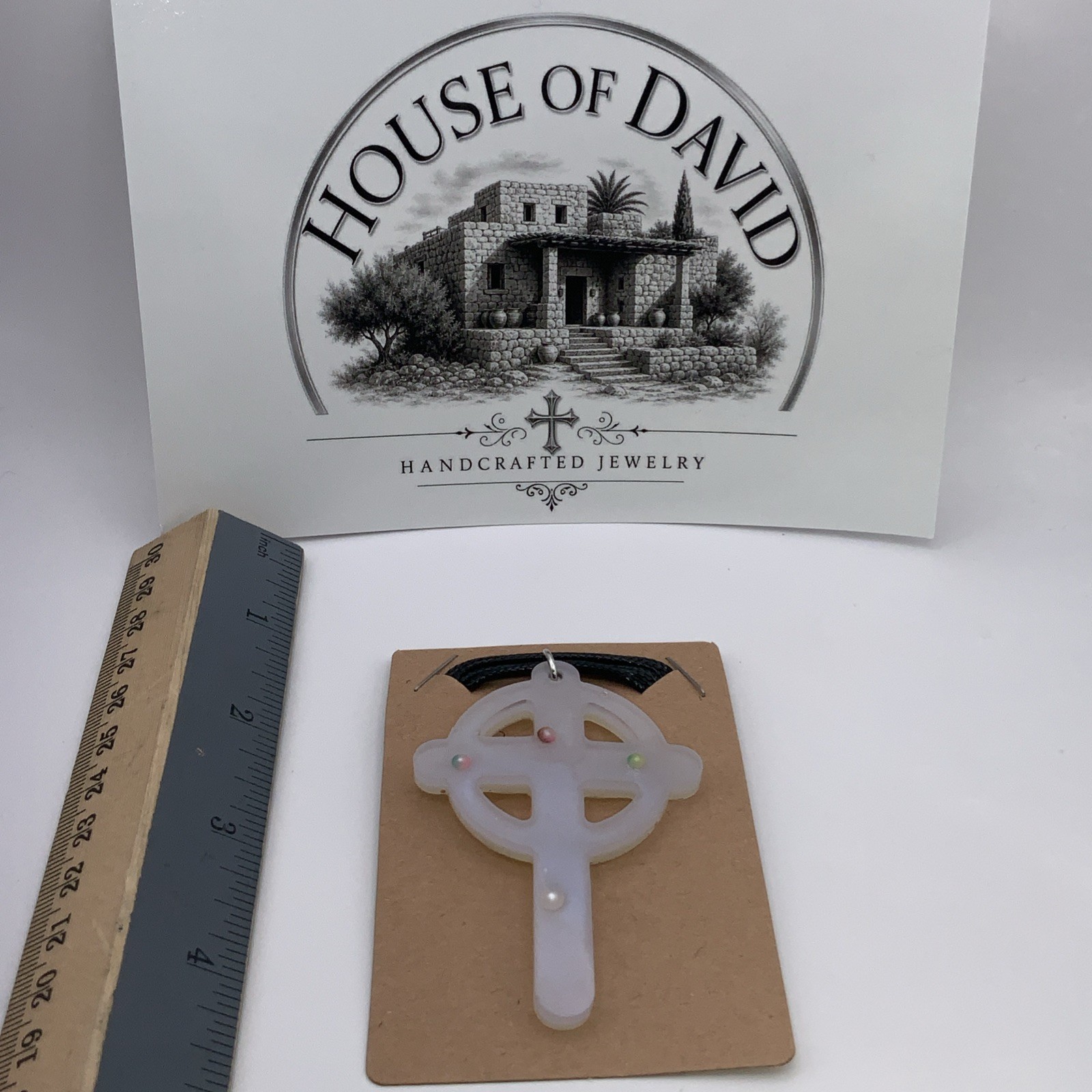 House Of David Handmade Cross Necklace Floating 3D Pearls