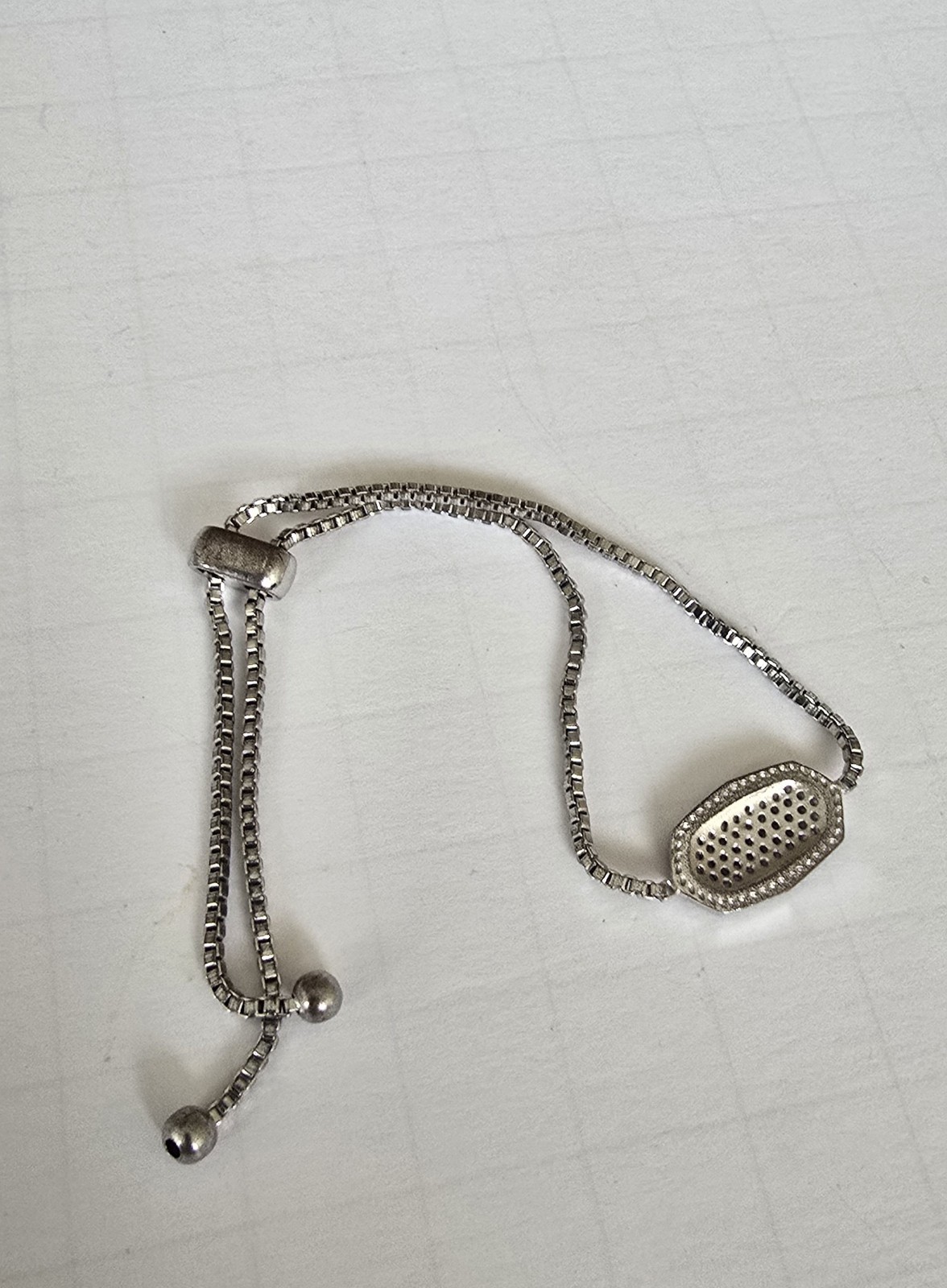 Clear Crystal Pave Charm Silver Tone Slide Closure Adjustable Bolo Bracelet