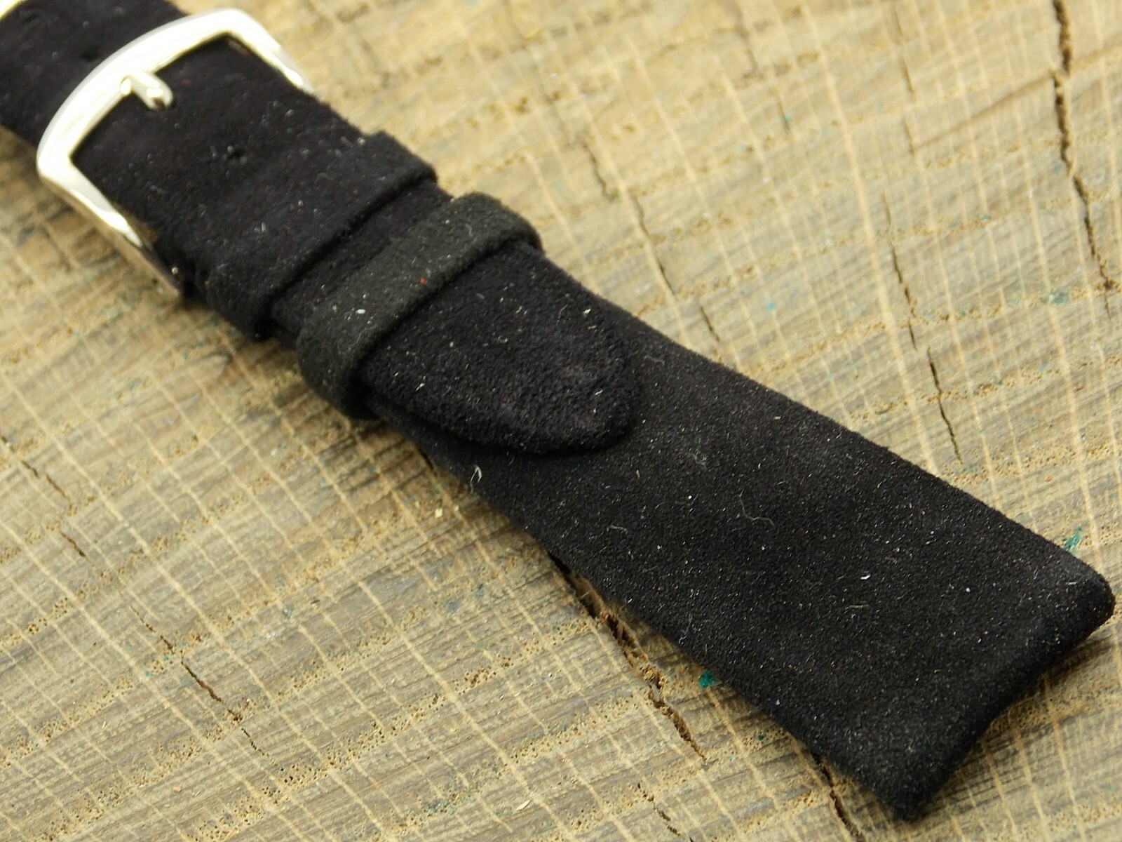 T&C Vintage 19mm Black Suede w Silver Tone Buckle Watch Band NOS Unused