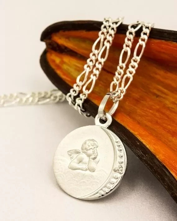 925 Silver Pendant Angel, Guardian Angel, Sanded, Round, 12mm, Diamond 0.005 ct.