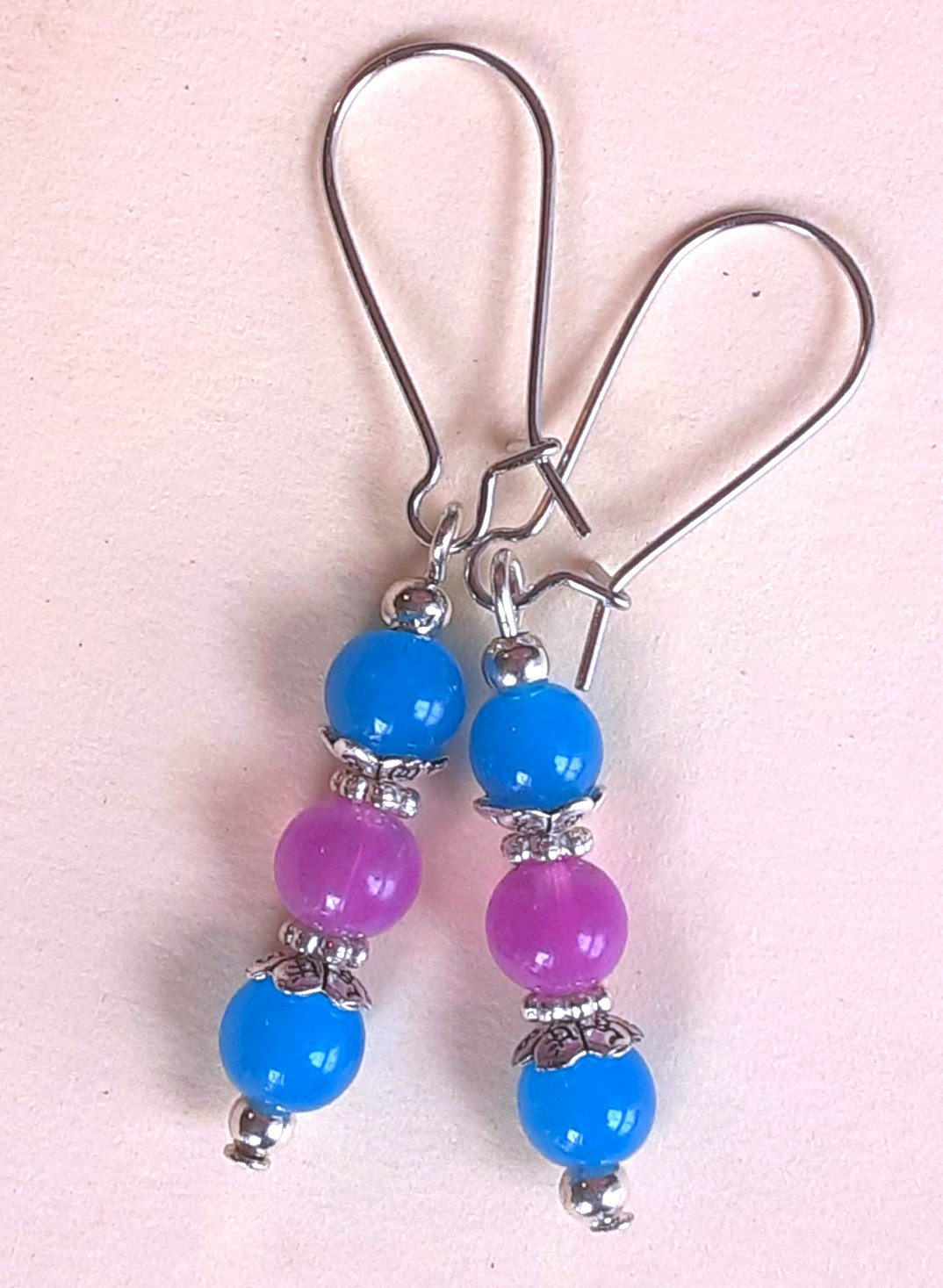 JADEITE Blue & Lavender kidney wire drop SP Handcrafted K2TA