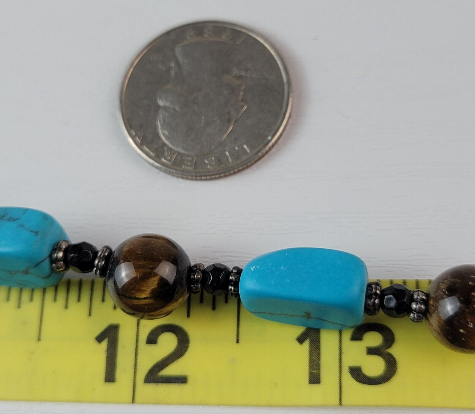 Lia Sophia Faux-Turquoise And Tiger’s Eye Beaded Necklace 20.5 In Lobster Clasp