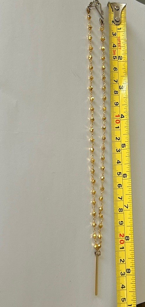 17” Gold Tone Station Faceted Bead And Chain Drop Bar Pendant Necklace