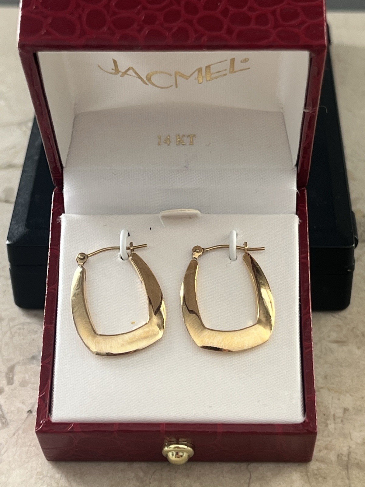 14K Gold Jacmel JCM Bolivia Hoop Style Drop Earrings AS IS
