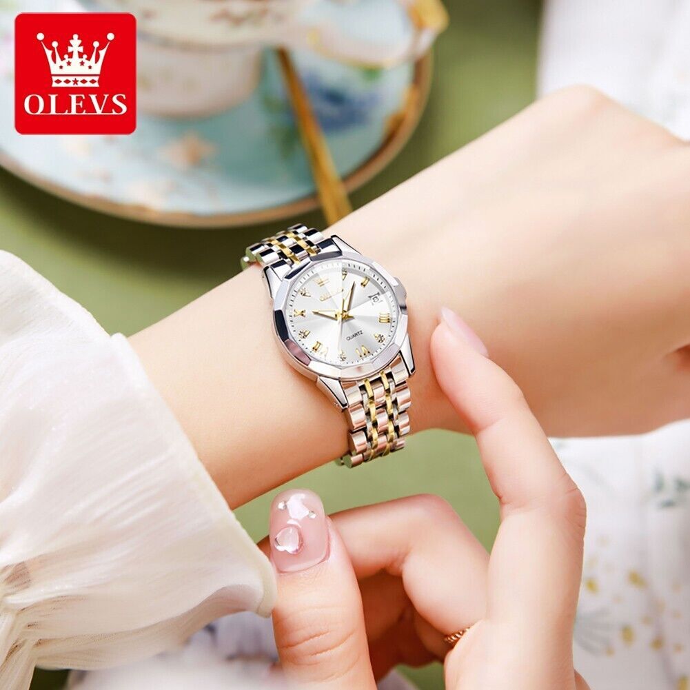 OLEVS Quartz Watch Calendar Stainless Steel Waterproof Women’s Wristwatches Gift