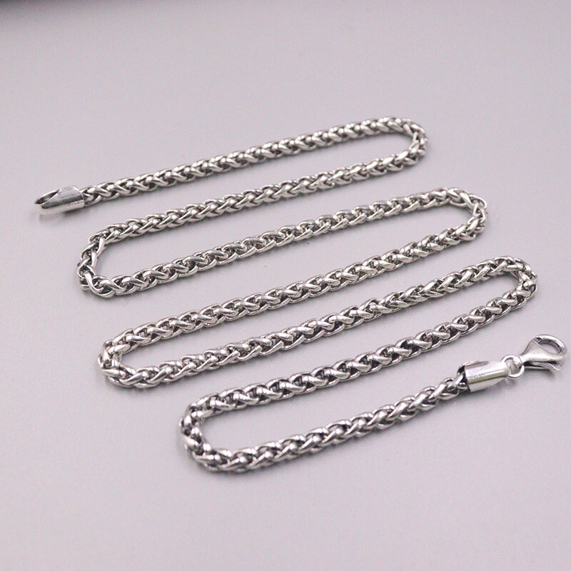 Real Sterling Silver Chain For Men 2mm/3mm/4mm/5mm Wheat Chain Silver Necklace