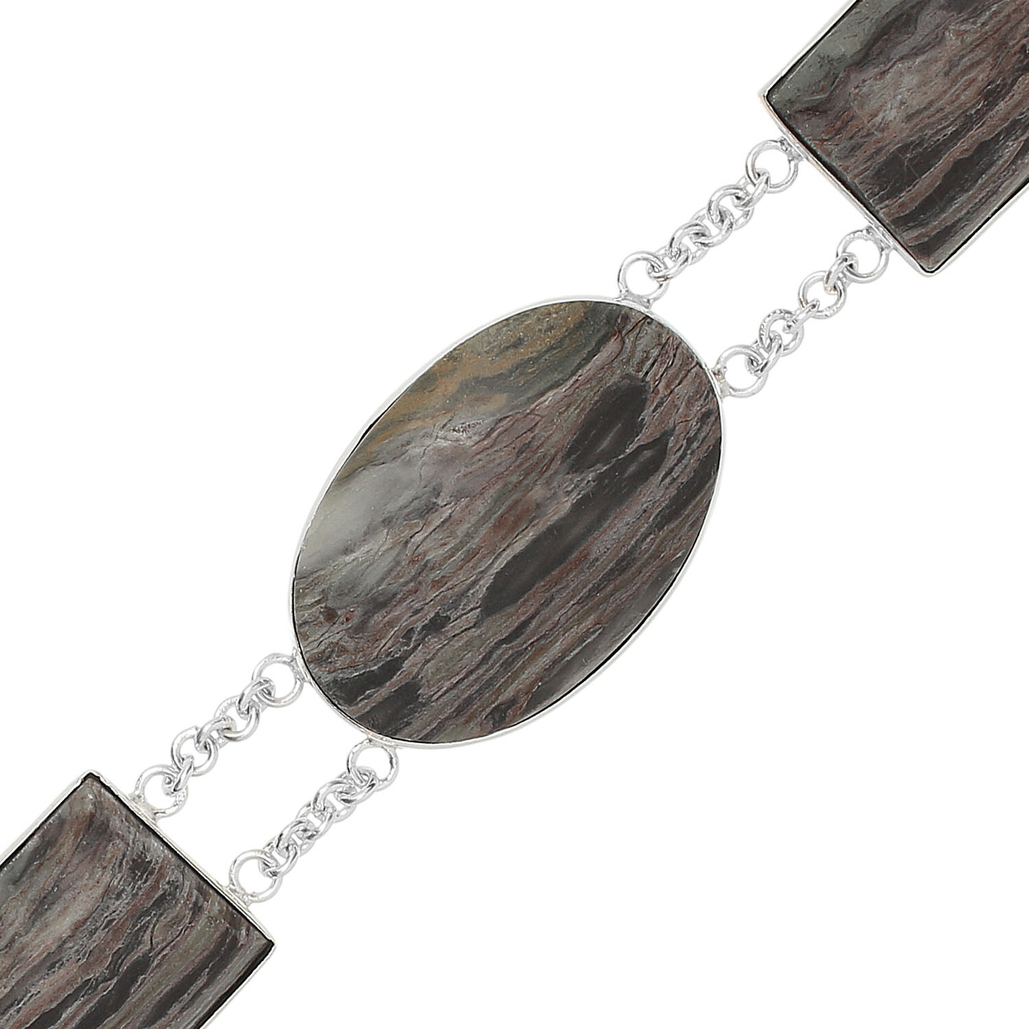 Ladies Bracelet Real Silver 925 Sterling with Landscape Jasper 18-23cm Long
