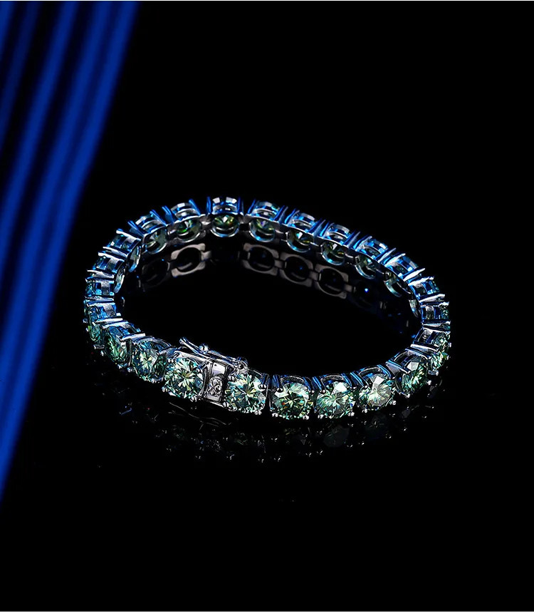 3mm-6.5mm Moissanite Tennis Bracelet S925 Silver Green Moissanite Bracelet Chain