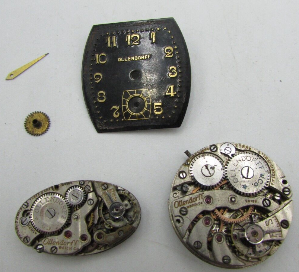 OLENDORF WATCH PARTS 24.7mm 17j MOVEMENT w/ GOOD BAL + 2nd MOVEMENT + DIAL W38