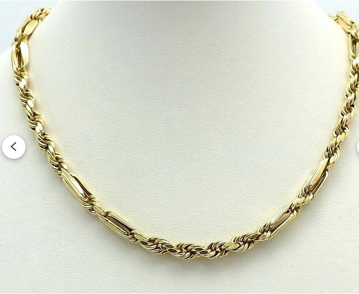 14k Yellow Gold 24″ 4.3 mm Diamond Cut Figarope Link Chain/Necklace 31 Grams