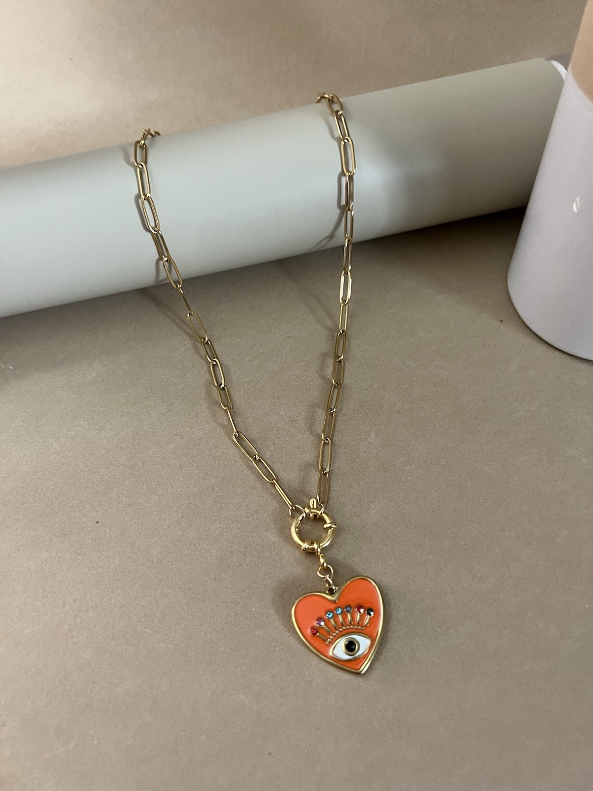 Heart Evil Eye Statement Chain Necklace – Elegant Protection Necklace