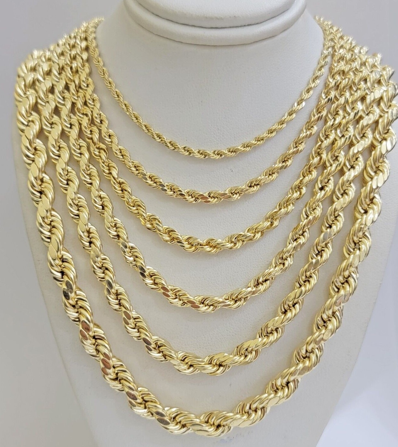 Real 10k Gold Rope Chain Necklace 18-30 Inch 3mm to 10mm Diamond Cut 10KT Yellow