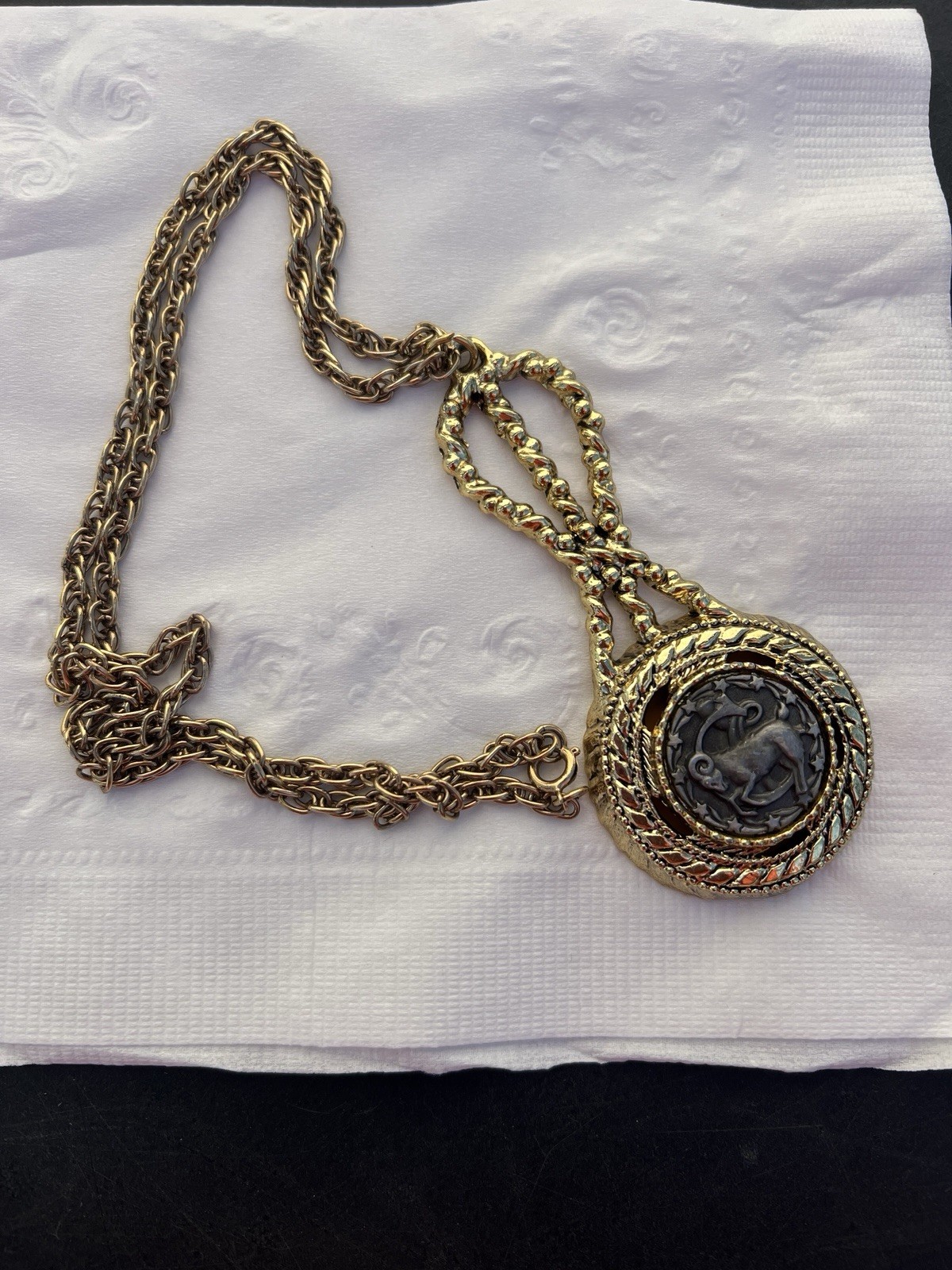 Capricorn Zodiac Necklace Pendant by HMS Madeira True Vintage With Mirror