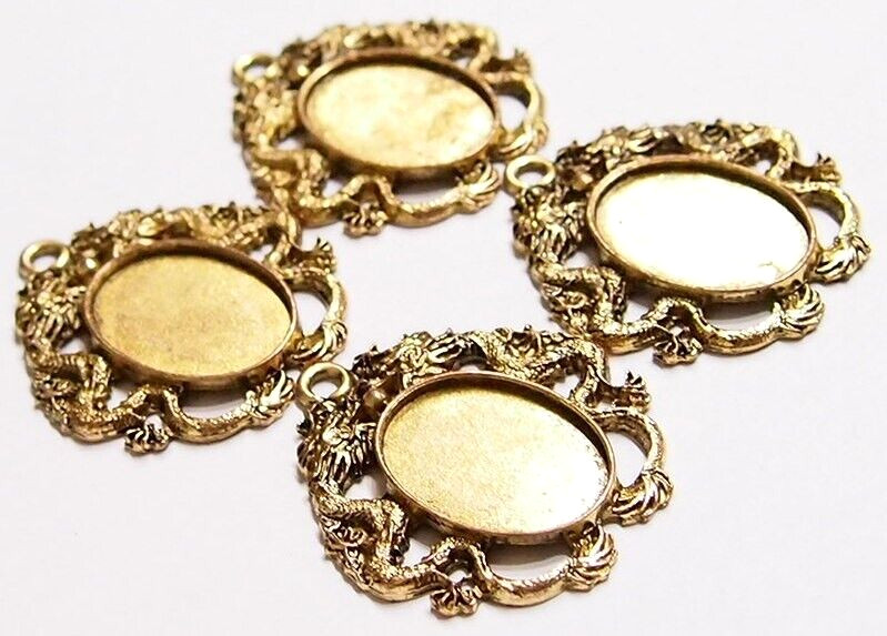 4 of 40x30mm Antique Gold Art Deco Victorian Vintage Dragon Pendant Settings