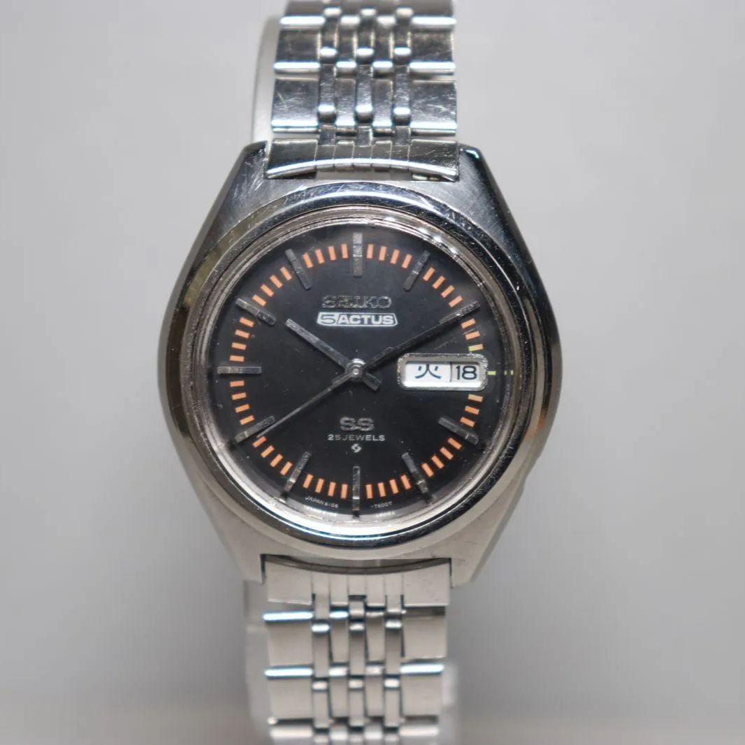 Serviced 1971 SEIKO 5 ACTUS Seiko Five Actus SS Matte Black Dial Ref.6106 7490