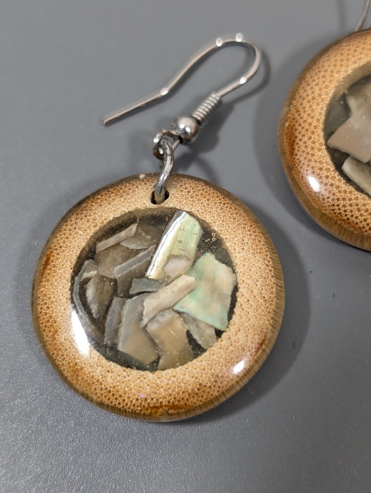 Bohemian Bamboo Earrings Shell Inlay Drop Lightweight Natural Jewelry