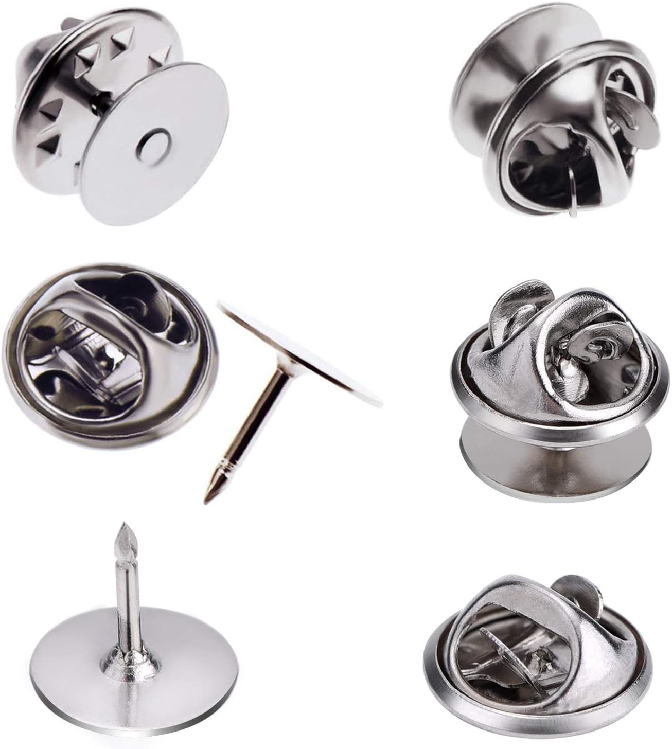 50 Pairs Butterfly Clutch Pin Backs w/ 10mm Blank Pins, Silver