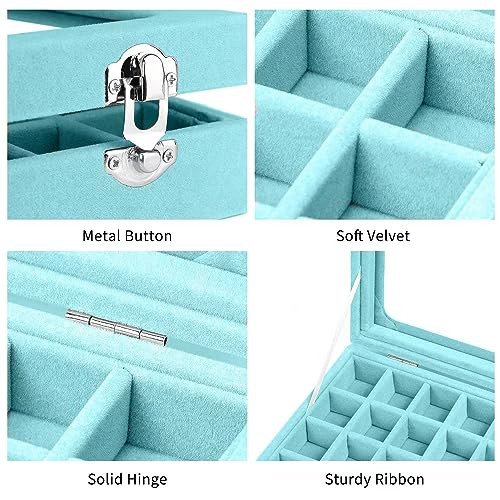 Jewelry Box 24 Grid Velvet Earrings Holder Tray Detachable Earring Case