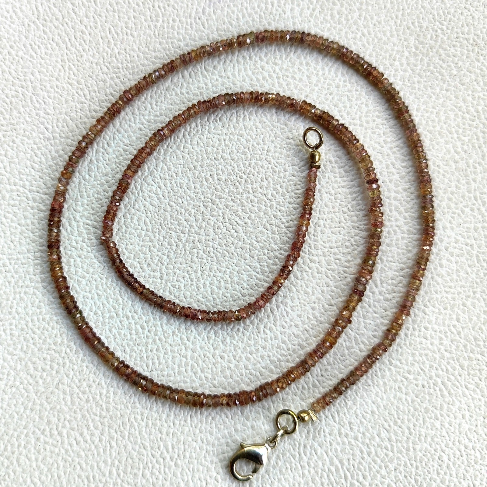 Natural Madagascar Brown Sapphire 2.5-3mm Faceted Rondelle Bead 19″ Necklace