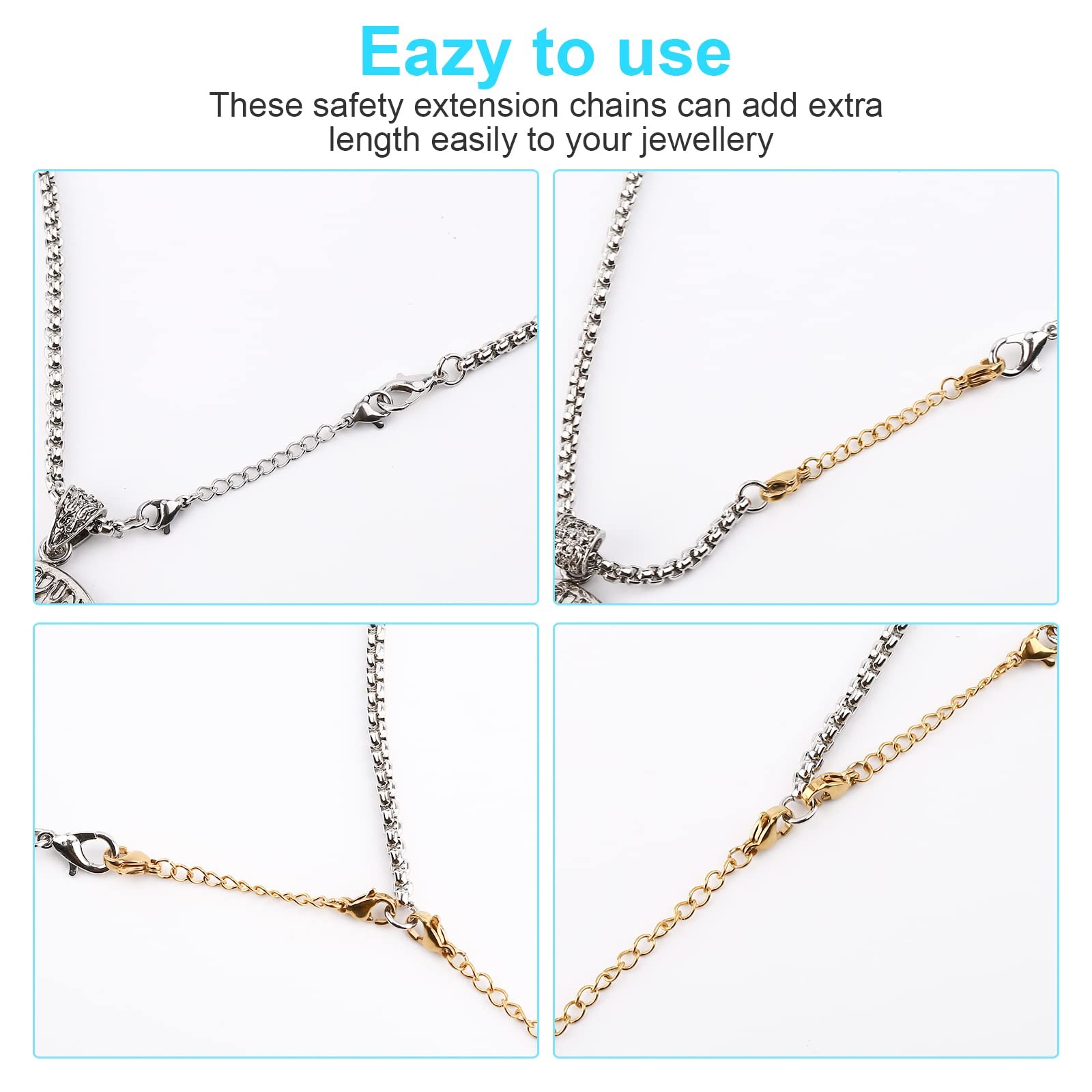 12 PCS Necklace Extenders Stainless Steel Necklace Extension Chain for Jewel…