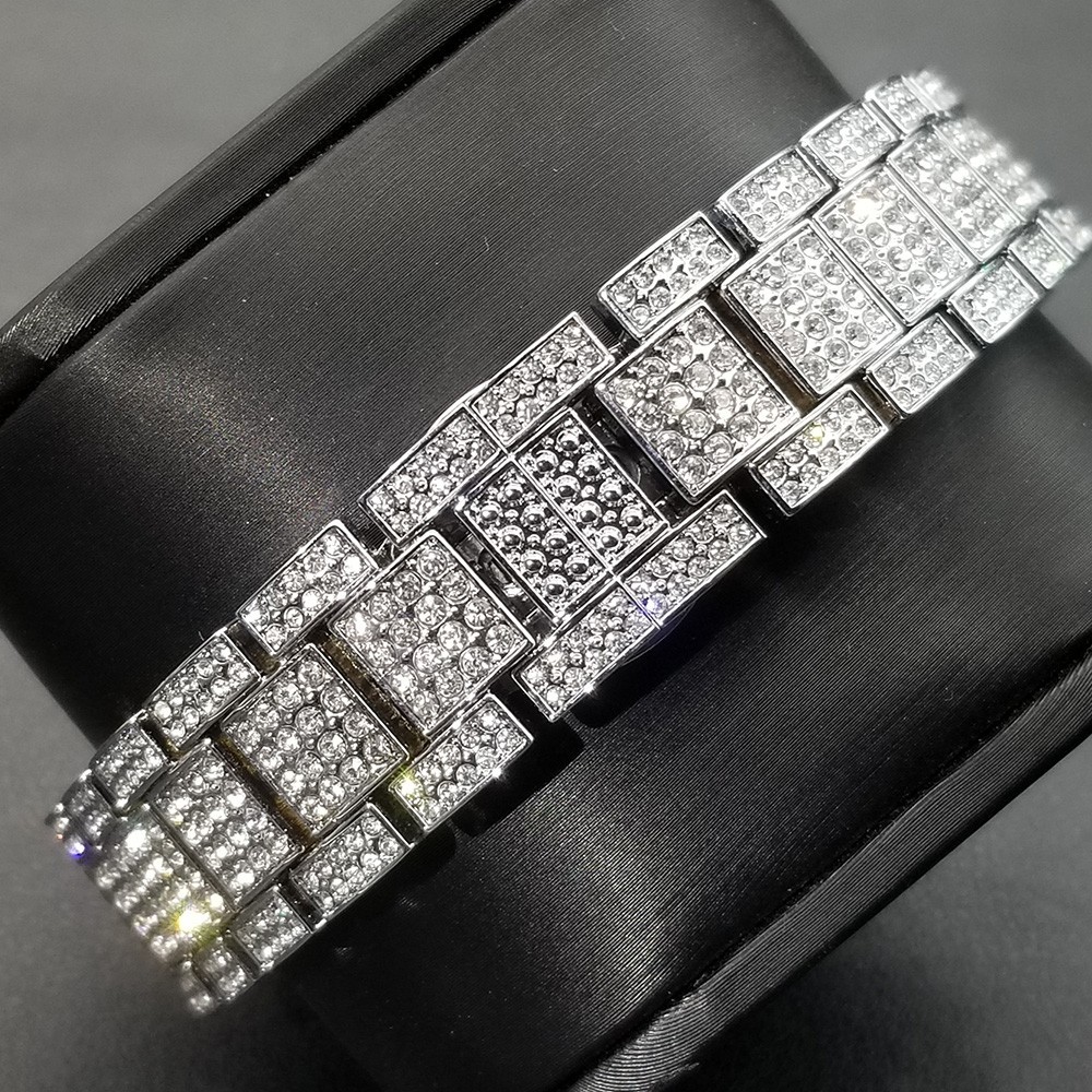 Hip Hop Luxury Silver Ice out Men’s Watch Iced King Bling Waterproof Cz Diamond