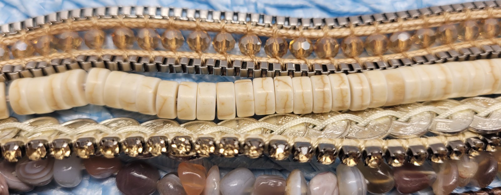 Victoria Emerson Natural Beaded Wrap Cuff Bracelet Multi Strand, Layered Magnet