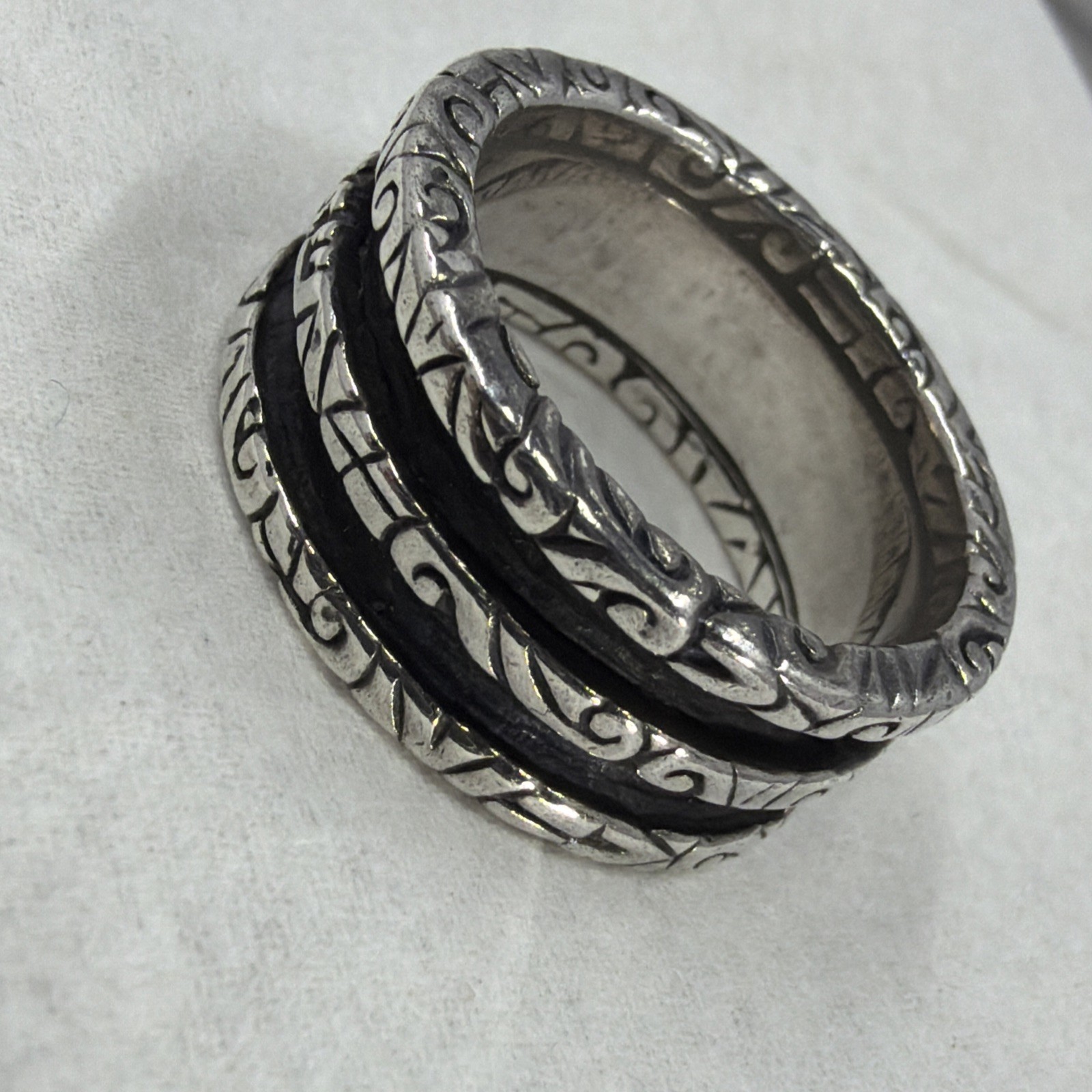 Versani Sterling Silver 925 KeyDesign Two Row 8.7MM Size 5.5 Oxadized Ring Band
