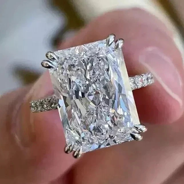 RARE 7.05 Ct Certified Radiant Cut White Diamond Solitaire Ring In 925 Silver