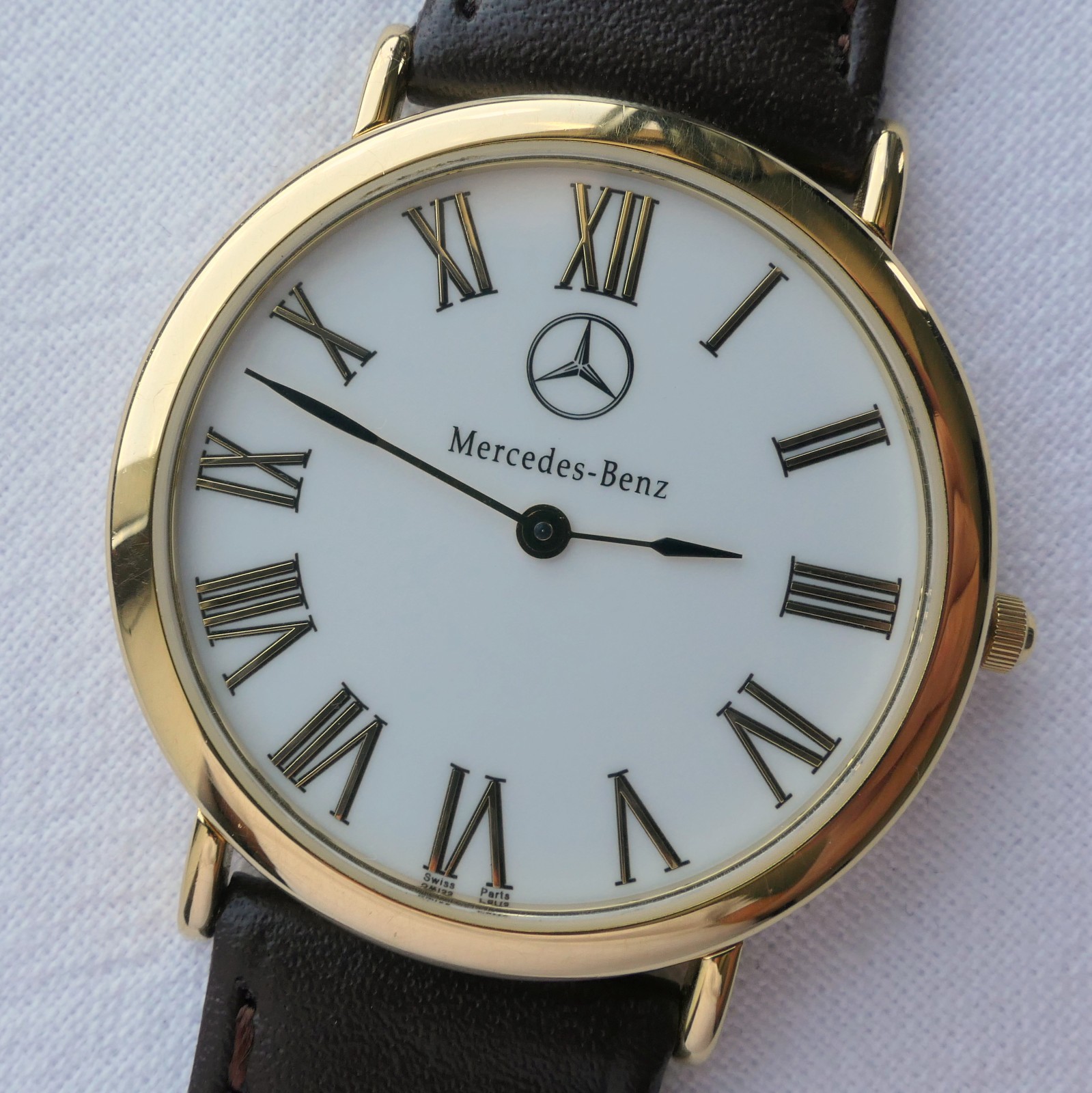 Mercedes Benz Classic Car Accessory 18k Gold Plated Swiss Made Luxury Watch