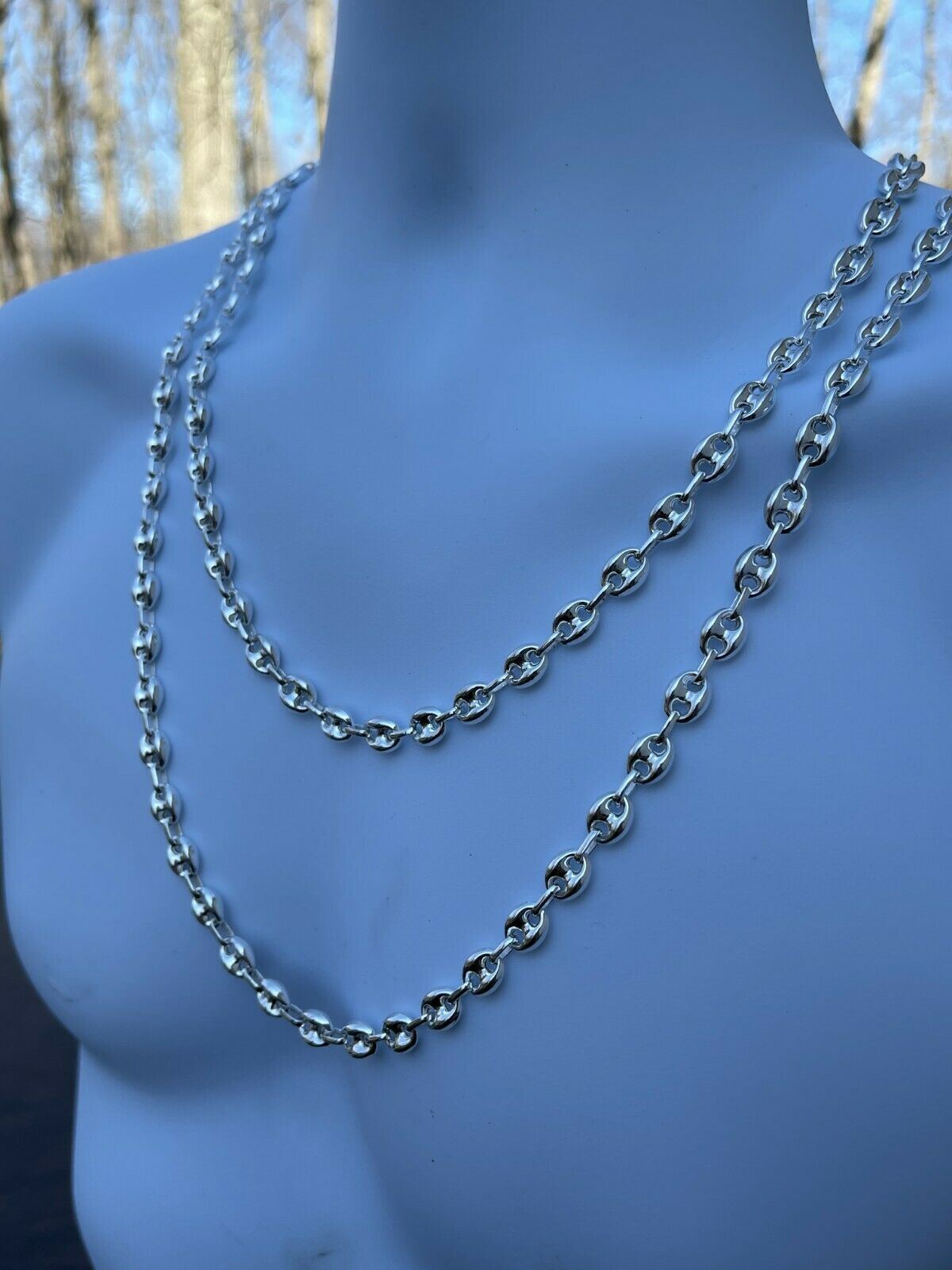 Real 925 Sterling Silver 8mm Puffed Mariner Link Chain Necklace Bracelet 7″-30″
