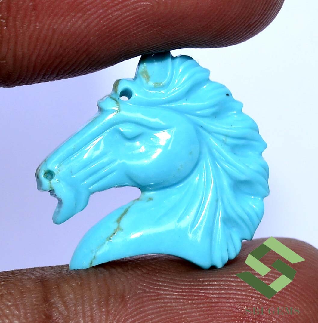 6.45 CTS Natural Turquoise Hand Made Carving 20×20 mm Beautiful Horse Shape Gems