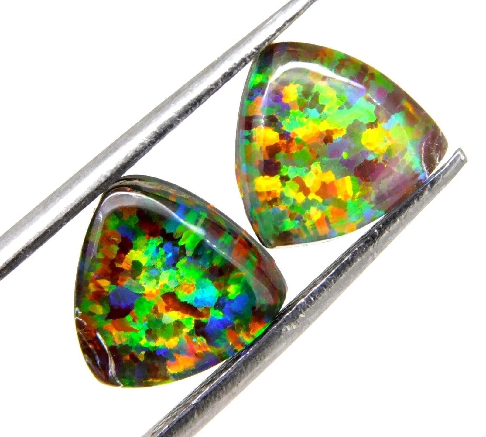 Ethiopian Fire Doublet Opal Trillion 4-6 Ct Pair Natural Certified Gemstone