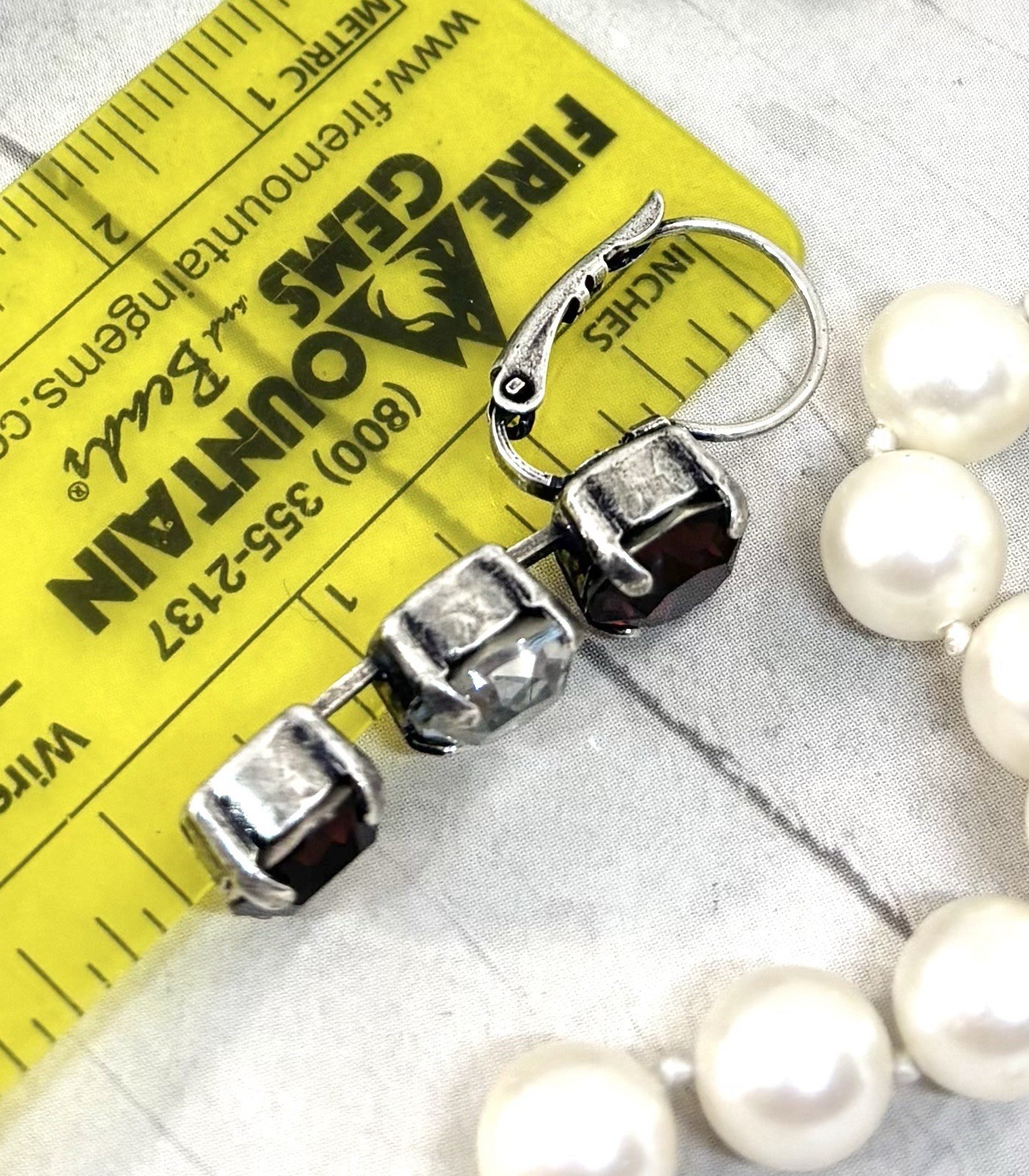 Antique Silver Plated Burgundy Triple Stone Earrings
