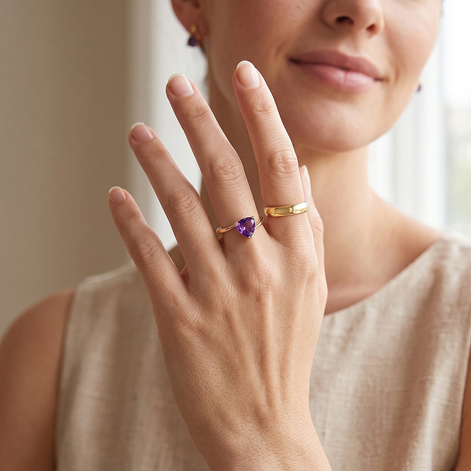 Amethyst 1.00 ctw Ring in 18K Yellow Gold Over Sterling Silver Size 9.0