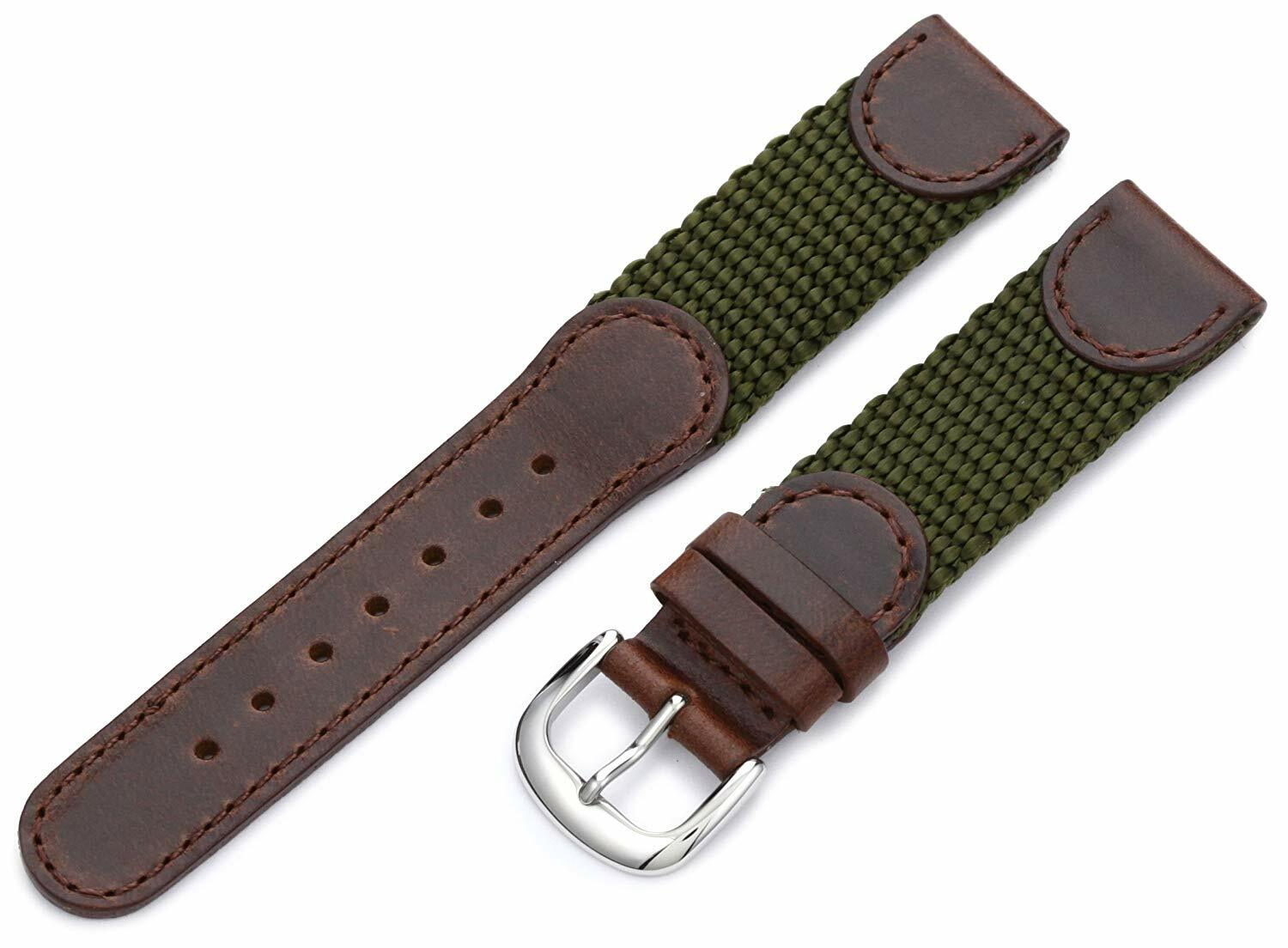 NEW Hadley Roma MS866 Brown/Black Genuine Leather/Nylon Band “Swiss Army”
