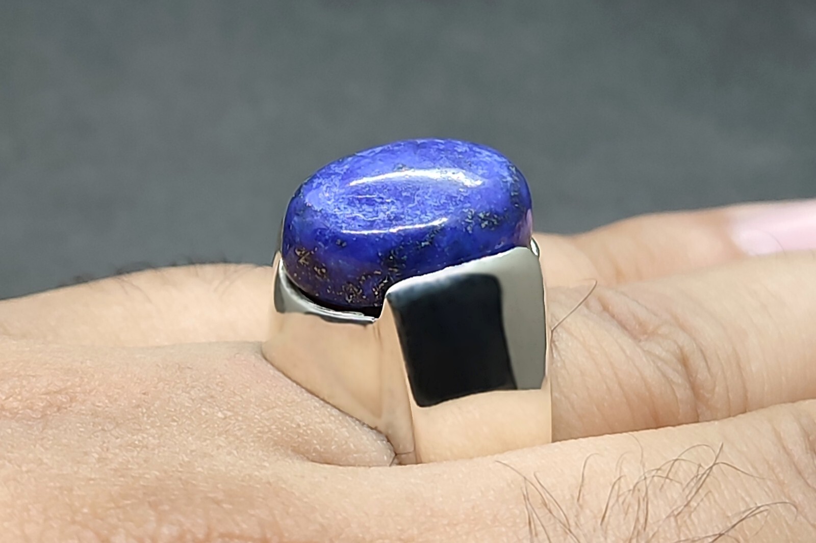 Natural 12 Carat Blue Lapis Lazuli Sterling Silver 925 Handmade Mens Plain Ring