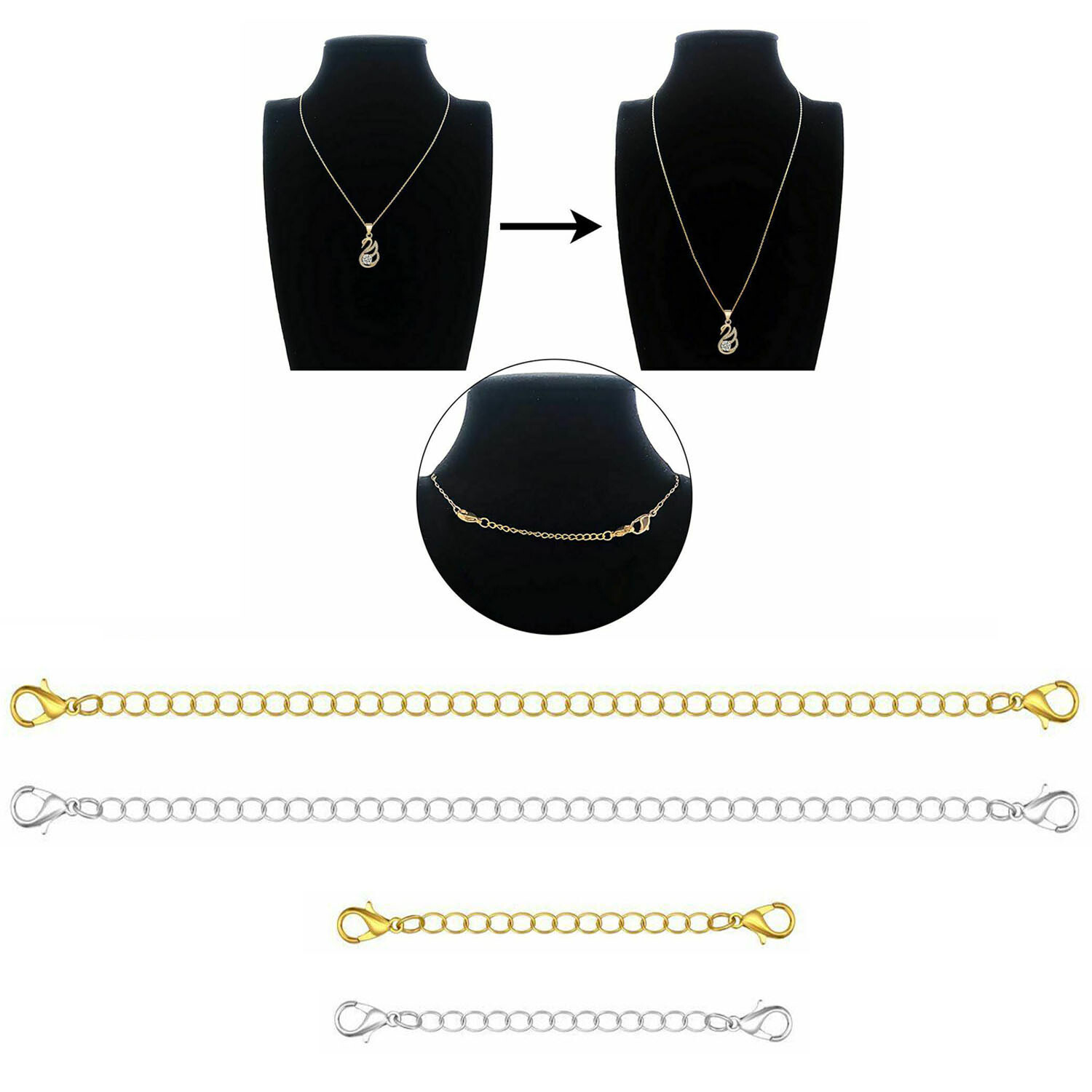 2-Pack Extender / Safety Chain Extender Necklace Bracelet Lobster Lock 3″ or 6″