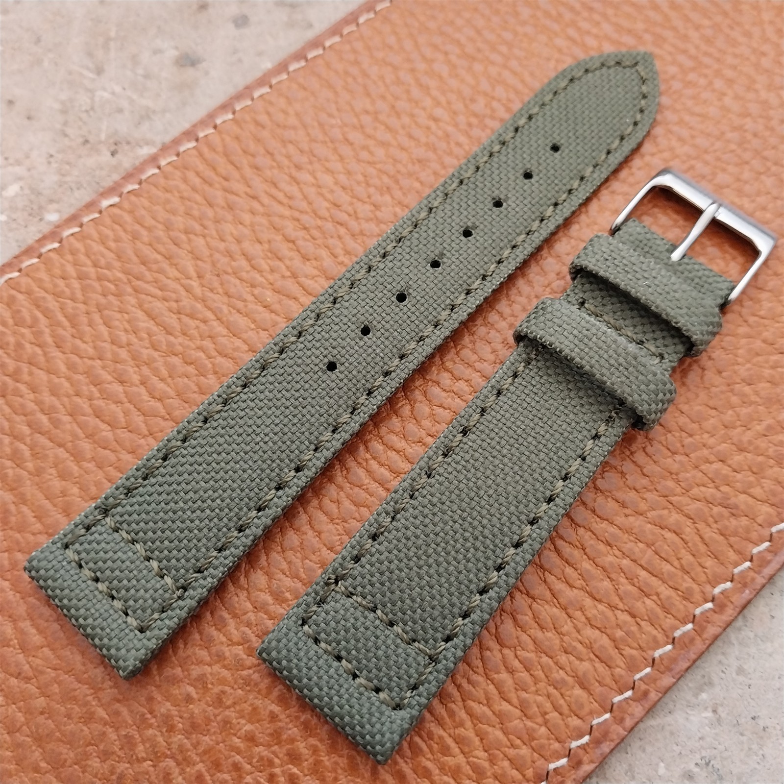 20mm Eulit Canvas Vintage Style Olive OD Green 20/18 Watch Strap