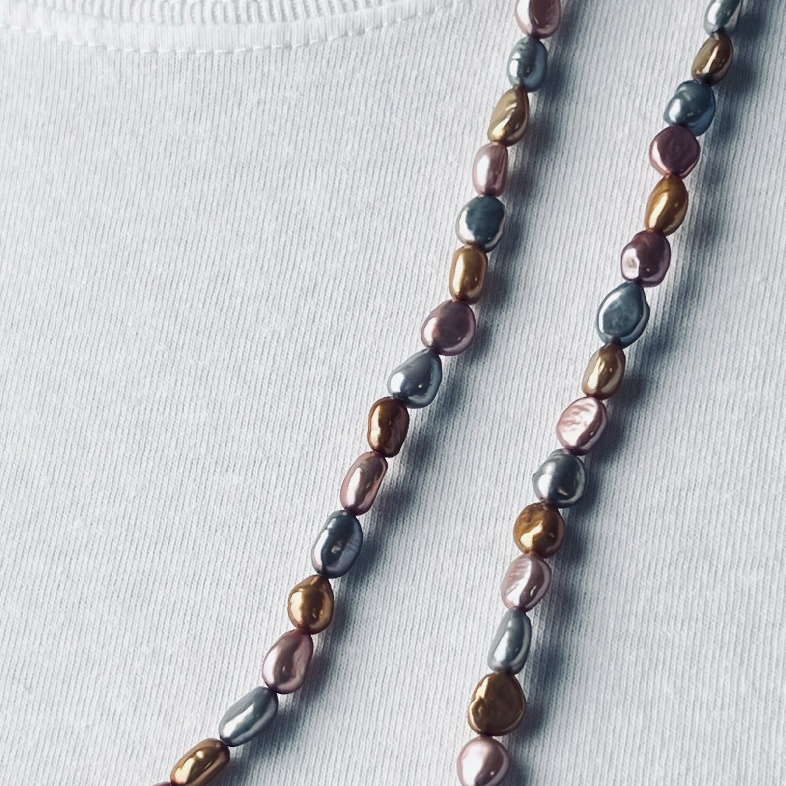Estate Dyed Pink Grey Gold Freshwater Pearl Flapper Length Necklace, 62”