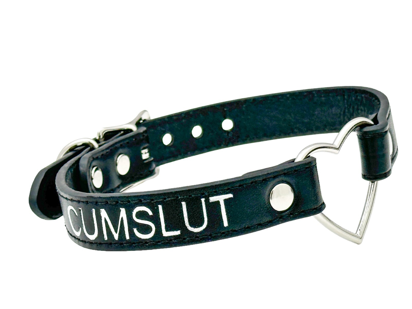 Name SILVER HEART RING Choker BDSM Collar Vegan Leather Necklace O Ring Fetish