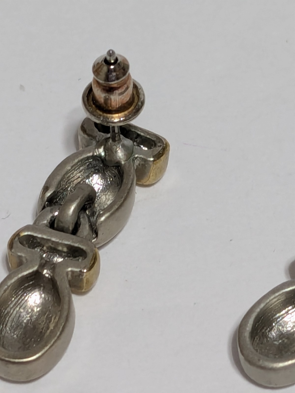 Two Toned Stud Drop Articulated Earrings 1″. Gold Tone/Silver Tone.