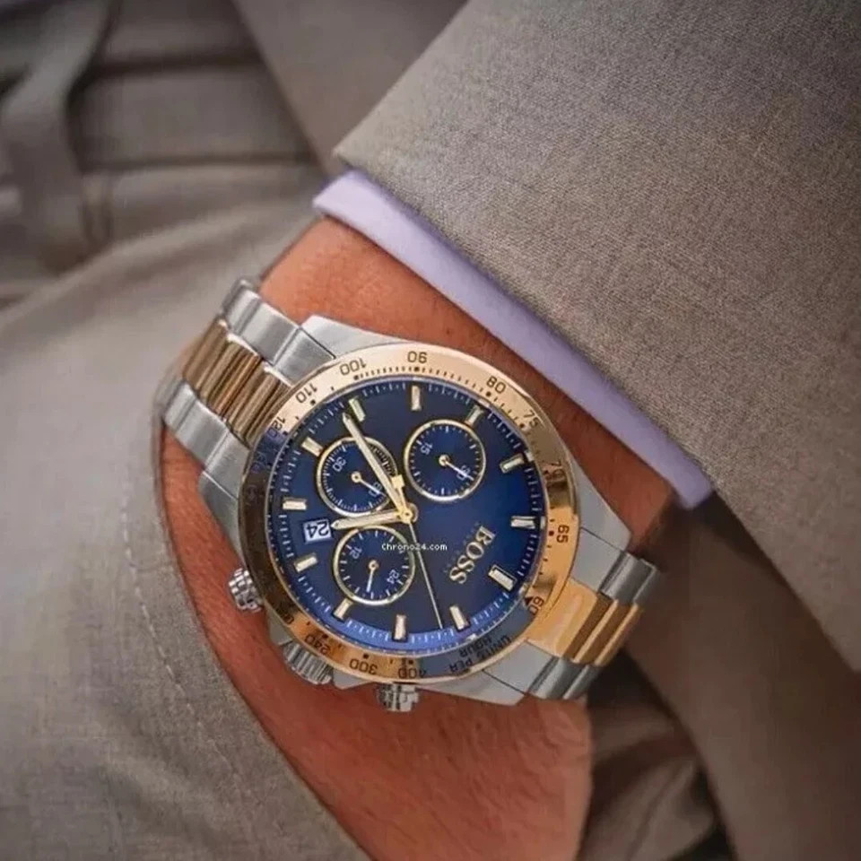 Original Hugo Boss Hero Men’s Watch 1513767 Chronograph Blue Dial Two-Tone